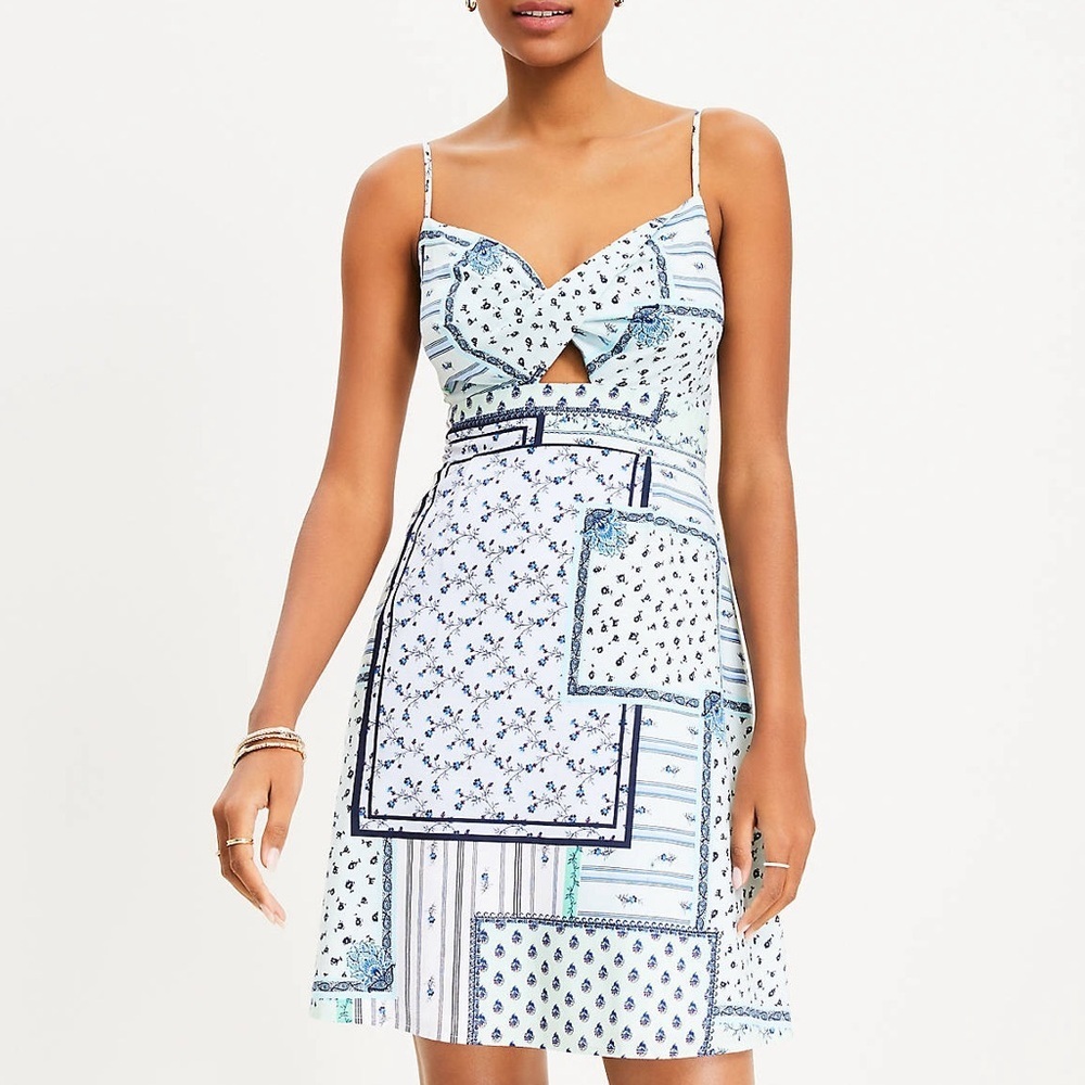 LOFT Blue and Green Patchwork Cami Mini Dress NWT - image 5